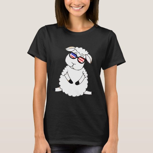 米国国旗のサングラス羊 Tシャツ (正面)