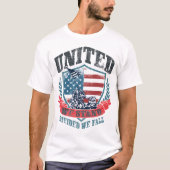 米国国旗のシールド私たち統一されたは、分割された私たち秋 Tシャツ (正面)