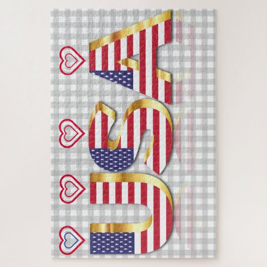 米国国旗のジグソーパズルとハート ジグソーパズル (縦)