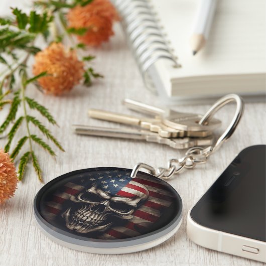 米国国旗のスカル キーホルダー (正面右)