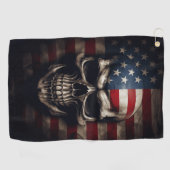 米国国旗のスカル ゴルフタオル (横)