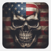 米国国旗のスカル スクエアシール (正面)