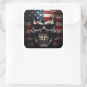 米国国旗のスカル スクエアシール (バッグ)