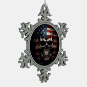 米国国旗のスカル スノーフレークピューターオーナメント (左)