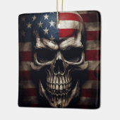米国国旗のスカル セラミックオーナメント (左)