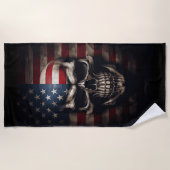 米国国旗のスカル ビーチタオル (正面)