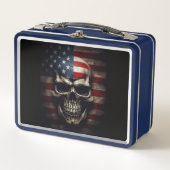 米国国旗のスカル メタルランチボックス (正面)