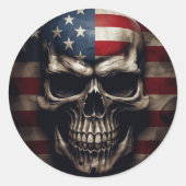 米国国旗のスカル ラウンドシール (正面)