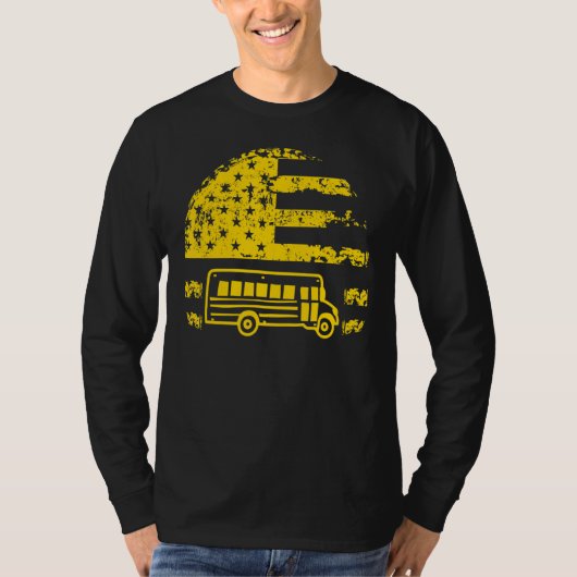 米国国旗のスクールバスドライバーの学生バスDri Tシャツ (正面)