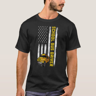 米国国旗のスクールバスドライバーアメリカ国旗のバスドライバー Tシャツ