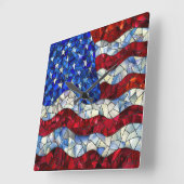 米国国旗のステンドグラスの壁時計 スクエア壁時計 (傾斜)