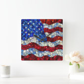 米国国旗のステンドグラスの壁時計 スクエア壁時計 (ホーム)