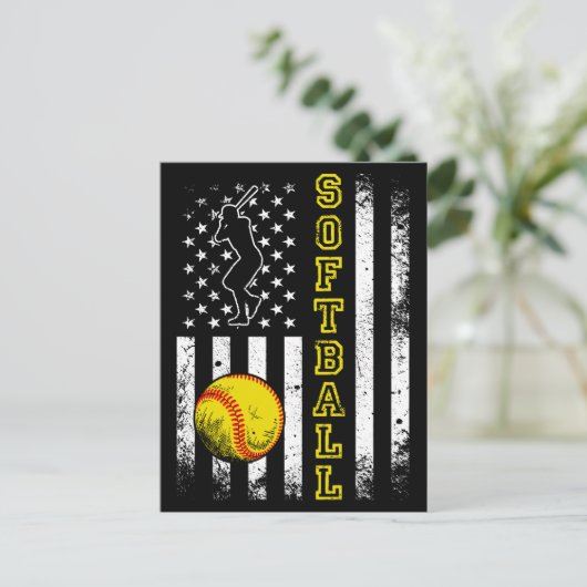 米国国旗のソフトボールチームのおもしろいヴィンテージ ポストカード (スタンド正面)