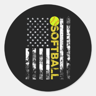 米国国旗のソフトボールチーム ラウンドシール