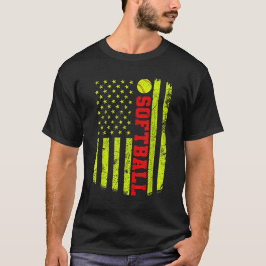米国国旗のソフトボール Tシャツ (正面)