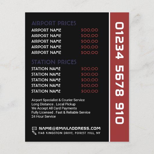 米国国旗のタクシータクシータクシーのロゴと価格表 チラシ (裏面)