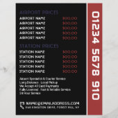 米国国旗のタクシータクシータクシーのロゴと価格表 チラシ (裏面)