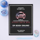 米国国旗のタクシータクシータクシーのロゴと価格表 チラシ (シングル)
