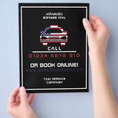 米国国旗のタクシータクシータクシーのロゴと価格表 チラシ (手)