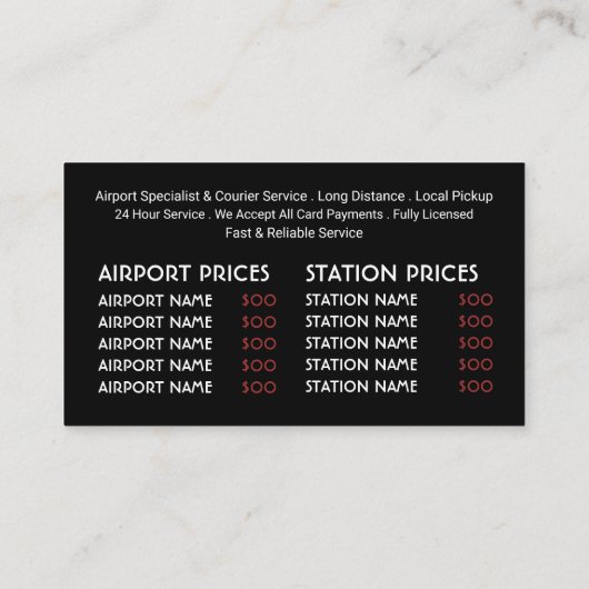 米国国旗のタクシーCabロゴ、価格表 名刺 (裏面)