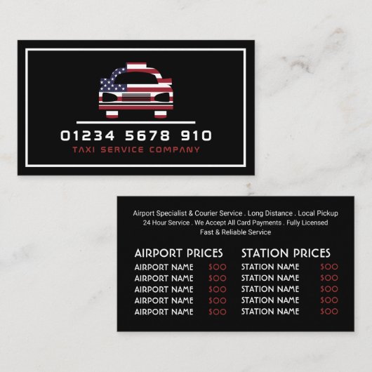米国国旗のタクシーCabロゴ、価格表 名刺 (正面/裏面)