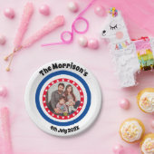 米国国旗のテーマ家族の写真名：赤と青 ペーパープレート (パーティー)