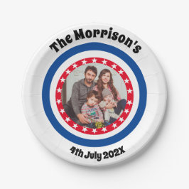 米国国旗のテーマ家族の写真名：赤と青 ペーパープレート