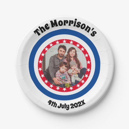 米国国旗のテーマ家族の写真名：赤と青 ペーパープレート (正面)