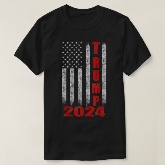 米国国旗のデザイントランプ2024 Tシャツ (デザイン正面)