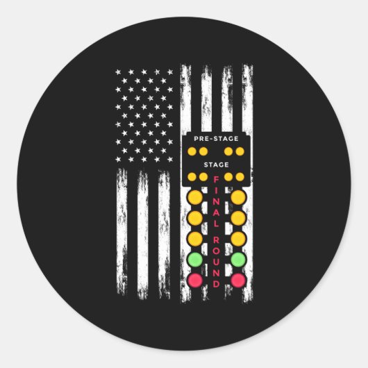 米国国旗のドラッグストリップオートツリーライトレーサーD ラウンドシール (正面)