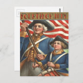 米国国旗のドラマー少年の兵士の花火 ポストカード (正面/裏面)