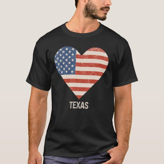 米国国旗のハートテキサス州7月4日アメリカ愛国主義国 Tシャツ (正面)