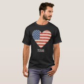 米国国旗のハートテキサス州7月4日アメリカ愛国主義国 Tシャツ (正面フル)