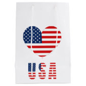米国国旗のハート中抱き枕（愛国的な贈り物） ミディアムペーパーバッグ (裏面)