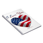 米国国旗のハート愛 ノートブック (右側)