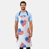 米国国旗のハート水色シームレス。 エプロン (着用した状態)