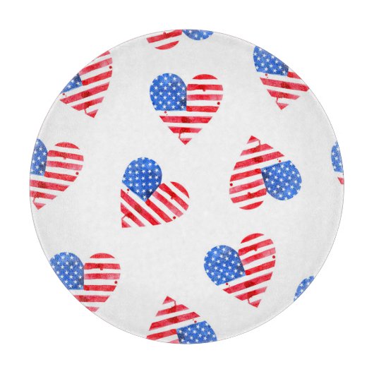 米国国旗のハート水色シームレス。 カッティングボード (正面)