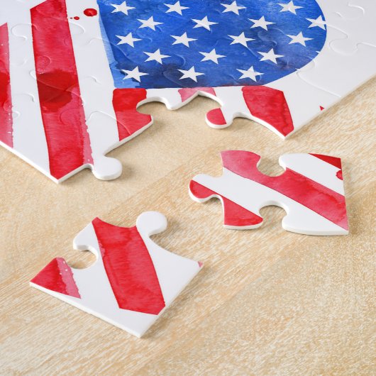 米国国旗のハート水色シームレス。 ジグソーパズル (側面)