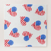 米国国旗のハート水色シームレス。 ジグソーパズル (横)