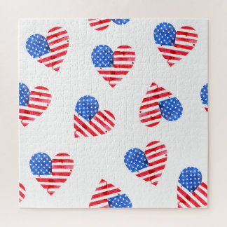米国国旗のハート水色シームレス。 ジグソーパズル