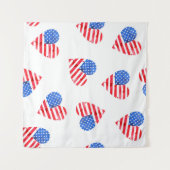 米国国旗のハート水色シームレス。 タペストリー (正面(横))