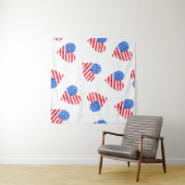 米国国旗のハート水色シームレス。 タペストリー (インサイチュ(横))