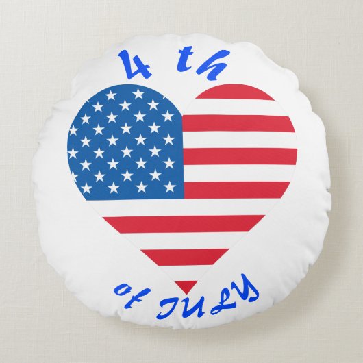 米国国旗のハート7月4日装飾用クッション ラウンドクッション (正面)