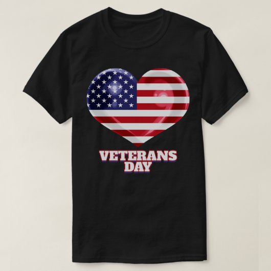 米国国旗のハート(退役軍人の日) Tシャツ (デザイン正面)