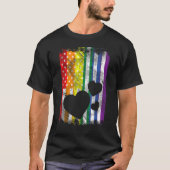 米国国旗のハートLGBTQレインボー国旗のゲイPri Tシャツ (正面)