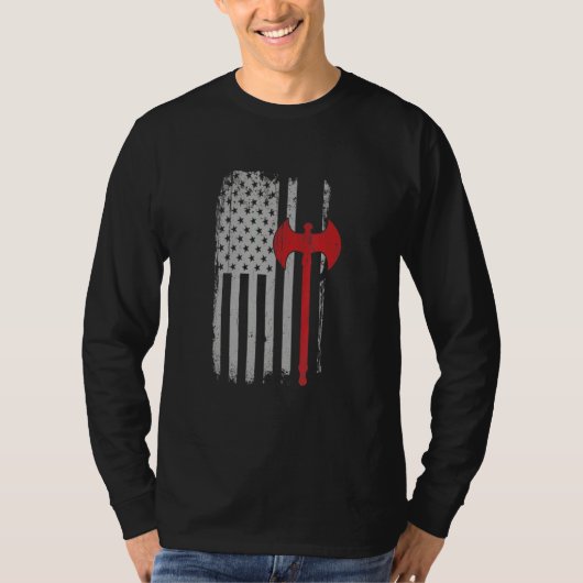 米国国旗のバイキングアックス Tシャツ (正面)