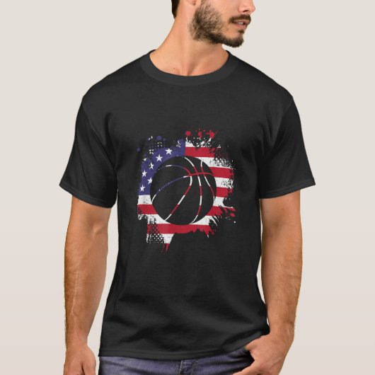 米国国旗のバスケットボール選手 Tシャツ (正面)