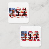 米国国旗のバスケットボール スクエア名刺 (正面/裏面)