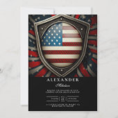 米国国旗のバッジ警察卒業 招待状 (正面)