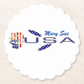 米国国旗のバラのサイドブルーパーソナライズされたパーティー ペーパーコースター (正面)